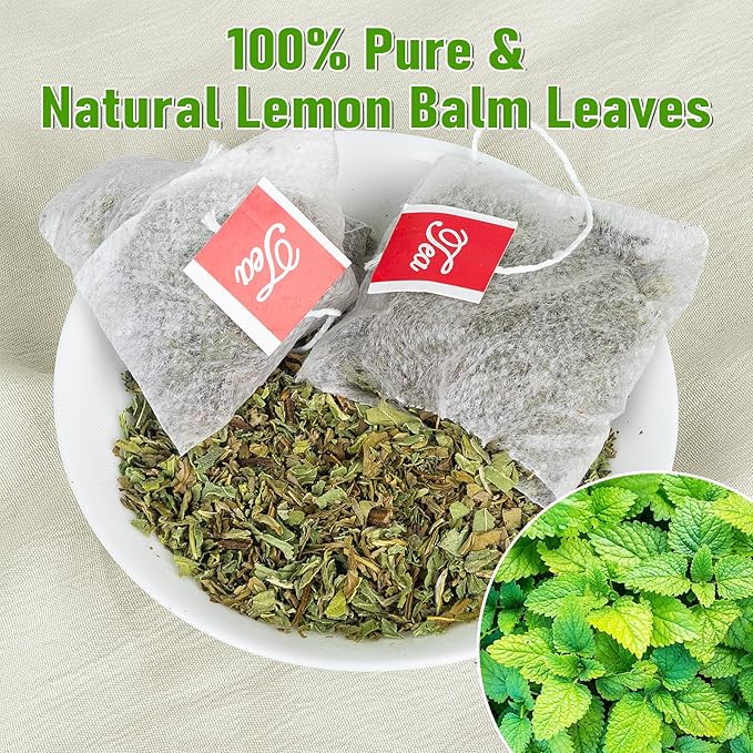 Lemon Balm Tea, 100% Pure & Natural Lemon Balm Leaves Herbal Tea Bags, Promotes Relaxation & Aid In Digestion, Caffeine Free, Non-GMO, Additives Free（1 Pack/50 Bags)