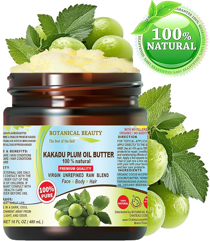 Botanical Beauty KAKADU PLUM OIL BUTTER Pure Natural Virgin Unrefined RAW for FACE, SKIN, BODY, DAMAGED HAIR, NAILS (16 Fl Oz)