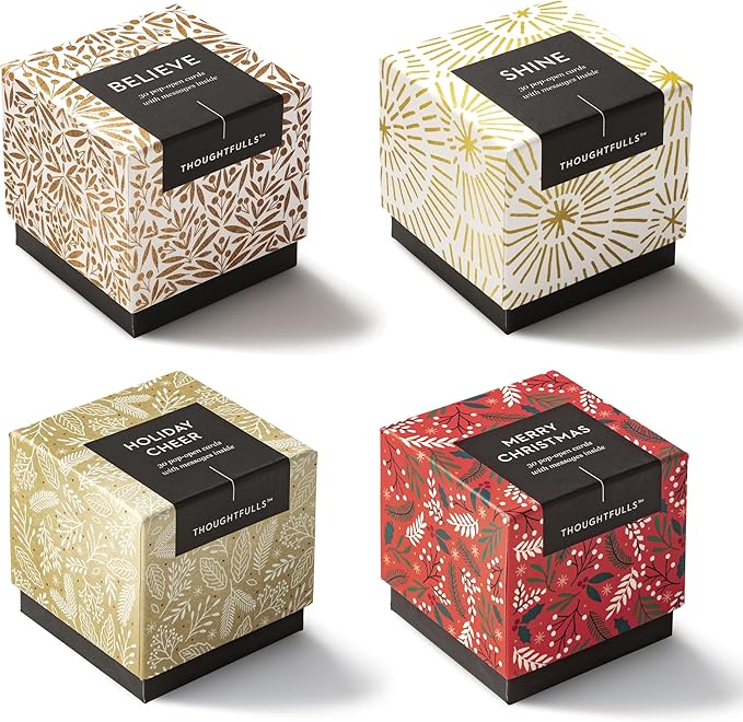 Compendium ThoughtFulls Pop-Open Cards — 4-Pack of Believe, Shine, Holiday Cheer, Merry Christmas — 120 Pop-Open Cards, Each with a Different Message Inside