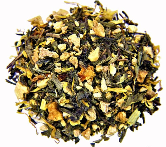 Nelson's Tea - Ginger Orange Peach - Loose Leaf Tea - Sencha green tea, green tea, ginger root, orange peel, dried peaches, and marigold petals (Sample 0.4 Oz)