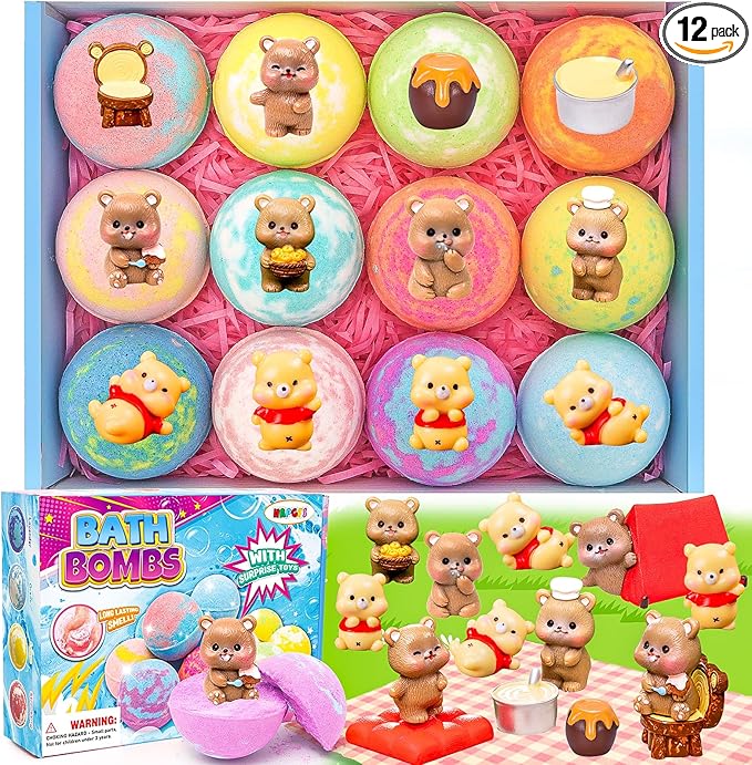 Bath Bombs with Bears Toys Inside for Girls Boys Organic Bath Bombs Set for Kids with Surprise Inside Ideal Kids Birthday Christmas Easter Gift
