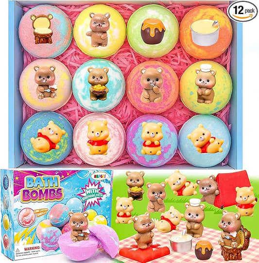 Bath Bombs with Bears Toys Inside for Girls Boys Organic Bath Bombs Set for Kids with Surprise Inside Ideal Kids Birthday Christmas Easter Gift