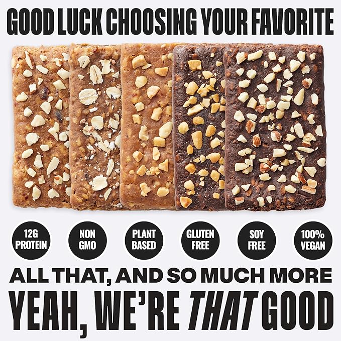 The GFB Variety Pack Protein Bars - Gluten Free, Plant Based, Non GMO, Sustainably Made – Ridiculously Tasty, Healthy, Vegan, Nutrition Snack Protein Bars, 2.05 oz (10 Count)