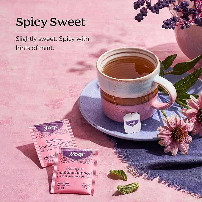 Yogi Tea Echinacea Immune Support Tea - 16 Tea Bags per Pack (6 Packs) - Organic Immunity Support Tea - Includes Peppermint Leaf, Lemongrass, Cinnamon Bark, Echinacea Purpurea, Licorice Root & More