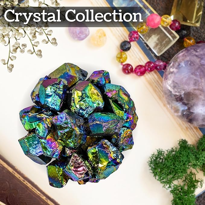 Amazing Gemstone 2 Pieces Titanium Aura Quartz Raw Crystals and Healing Stones, Natural Rocks for Meditation and DIY Raw Stones and Crystals