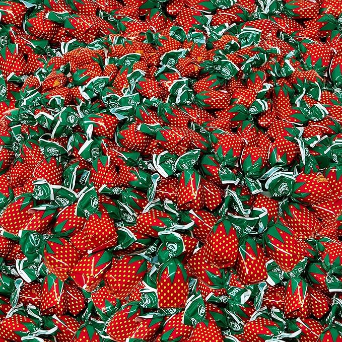 Halloween Strawberry Hard Candy Filled With Real Fruit Pulp - 10 lbs - Strawberry-Flavored Bon Bons Filled with Real Pulp - Bulk American Vintage Candy Assortment - Individually Wrapped, 160 oz.