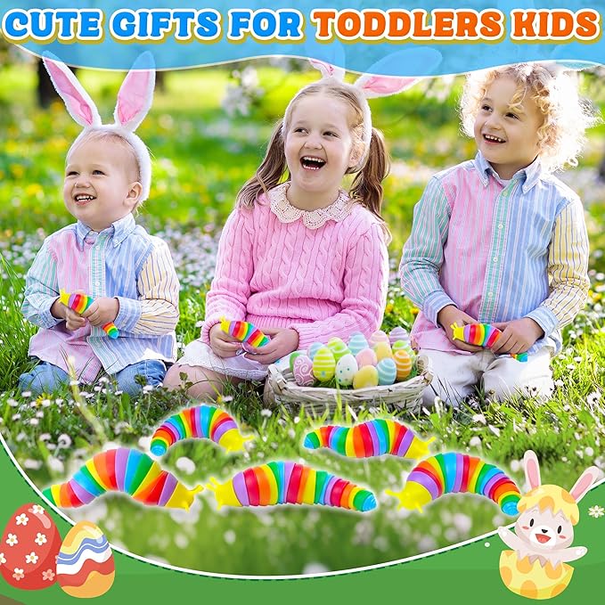 Baby Fidget Slug Sensory Toys Pack 3PCS, Airplane Travel Activities Road Trip Car Toy Autism Autistic for Toddler Kid ASMR Stuff Restaurant Adult ADHD Caterpillar Worm Christmas Stocking Stuffer Gift