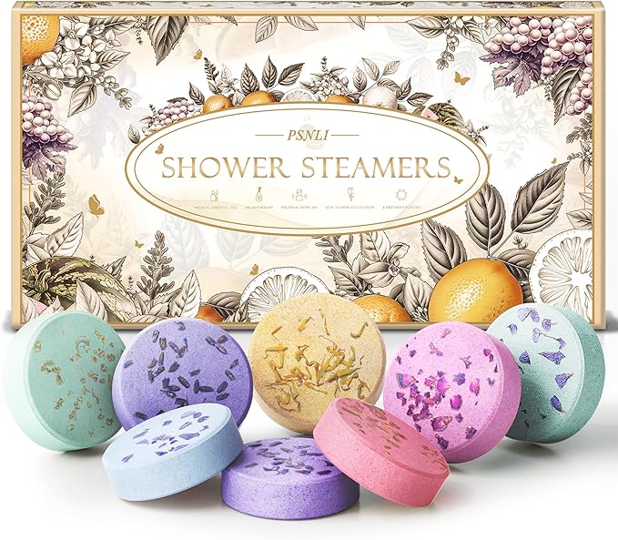 Shower Steamers Aromatherapy Stocking Stuffers 8 Scents, Christmas Gifts for Women Elegant Packaging Birthdays Gifts for Mom, Natural Essential Oil Home Spa Self Care & Relaxing Fruit