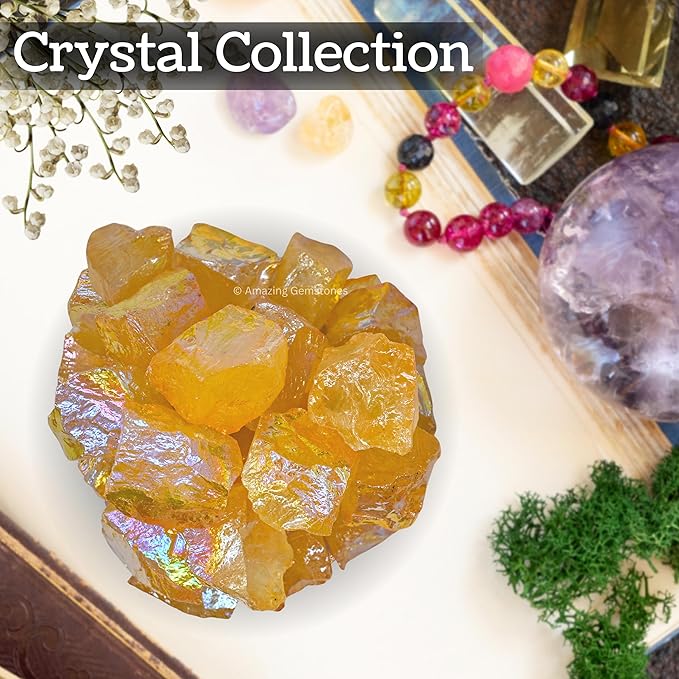 Amazing Gemstone 2 Pieces Yellow Aura Quartz Raw Crystals and Healing Stones, Natural Rocks for Meditation and DIY Raw Stones and Crystals