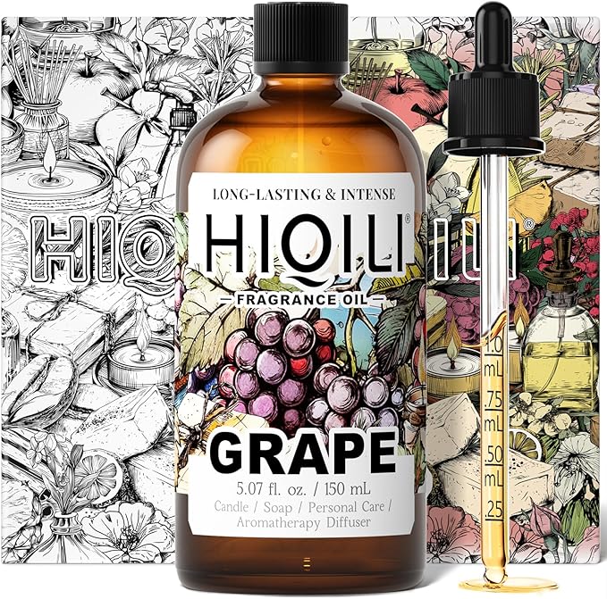 HIQILI Grape Fragrance Oil for Diffuser & Oil Burner, Fruity Scents for Making Candles, Hand Soap, Air Freshener, Long Lasting - 5.07 Fl Oz