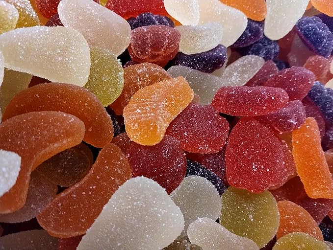 Assorted Jelly Fruit Shaped Candy - 1.5 lbs of Sugar Dusted Orange Raspberry Pear Pineapple Grape Chewy Candy