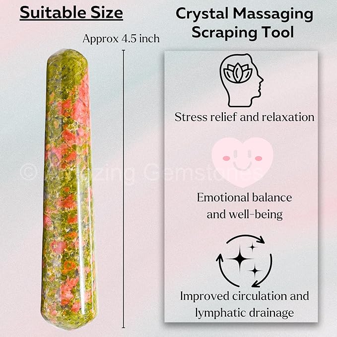 Amazing Gemstone Unakite Crystal Wand Massage Stick - Pelvic Wand Gua Sha for Adults - Crystals and Healing Stones Massage Wands for Adults Gifts (Smooth)