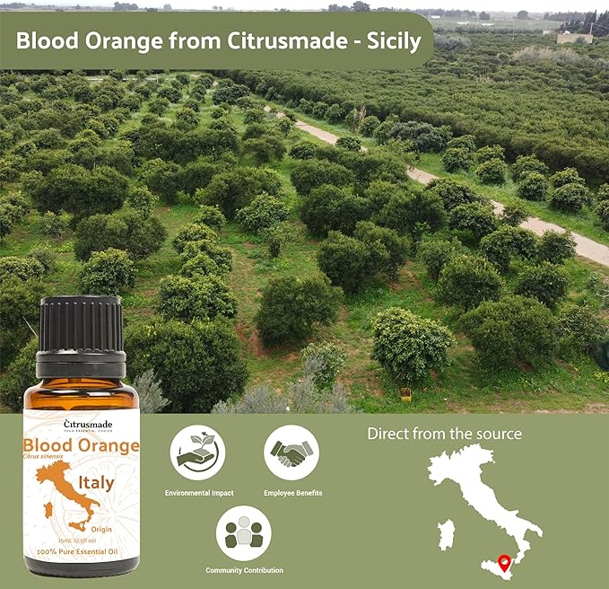 Blood Orange Essential Oil - Direct from Citrusmade in Sicily - Pure Essential Oil for Diffusers and Aromatherapy - Natural Citrus Scent | 100% Pure Therapeutic Grade (22lbs)