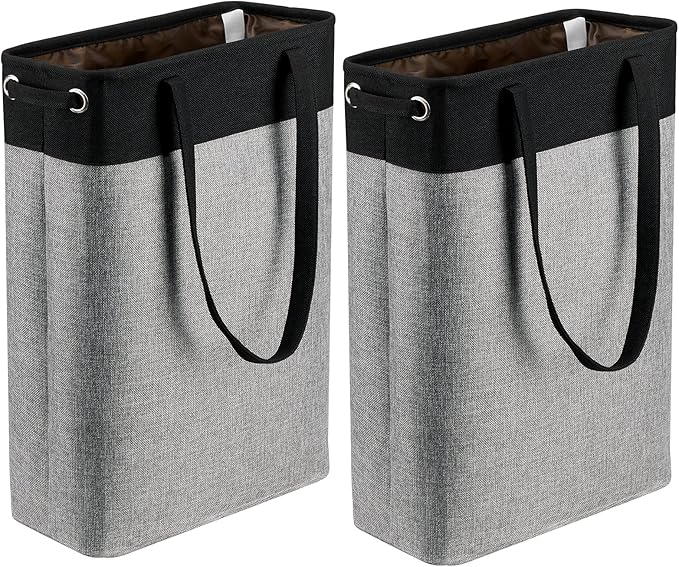 Collapsible Laundry Baskets Double Laundry Hampers Large Foldable Laundry Basket Organizer with Straps Black Gray Cloth Laundry Hamper for Dirty Clothes, QY-SC23-2