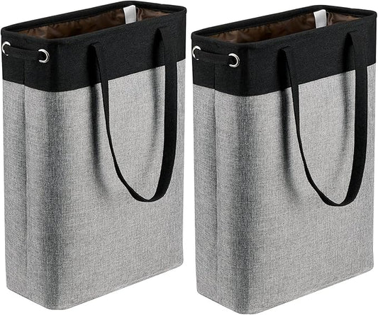 Collapsible Laundry Baskets Double Laundry Hampers Large Foldable Laundry Basket Organizer with Straps Black Gray Cloth Laundry Hamper for Dirty Clothes, QY-SC23-2