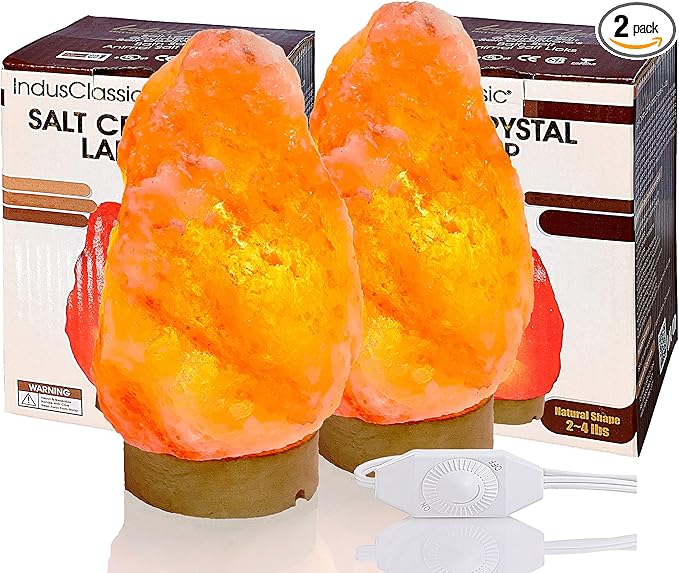 LN-01 Pack of 2 Natural Himalayan Pink Crystal Rock Salt Lamp 6~8 Inch Tall with Dimmer Control Switch, Quality Gift Packaging