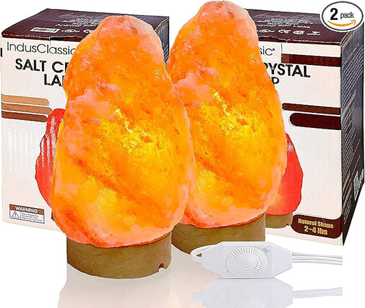 LN-01 Pack of 2 Natural Himalayan Pink Crystal Rock Salt Lamp 6~8 Inch Tall with Dimmer Control Switch, Quality Gift Packaging