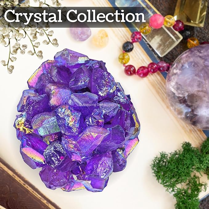 Amazing Gemstone 2 Pieces Amethyst Aura Quartz Raw Crystals and Healing Stones, Natural Rocks for Meditation and DIY Raw Stones and Crystals