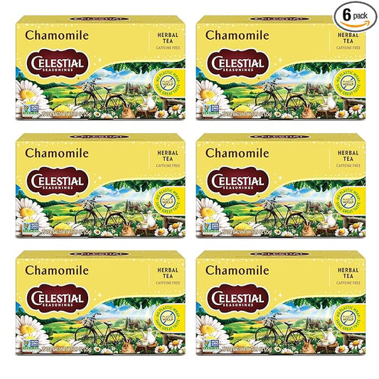 Celestial Seasonings Chamomile Herbal Tea, Caffeine Free, 20 Tea Bags Box (Pack of 6)