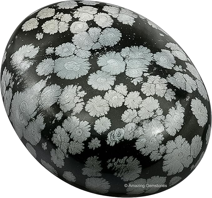 Amazing Gemstone Snowflake Obsidian Crystals and Healing Stones - Large Palm Stone Crystals Piedra - Crystal for Good Luck, Positive Energy, Meditation - Unique Stocking Stuffers, Gifts for Women