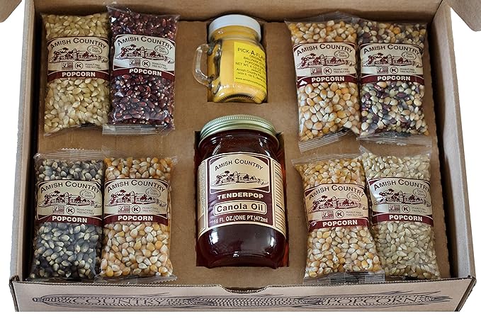 Amish Country Popcorn | 4 Ounce Variety Gift Sets | Old Fashioned, Non-GMO and Gluten Free (Closed Variety Gift Set, 8-4 Ounce)
