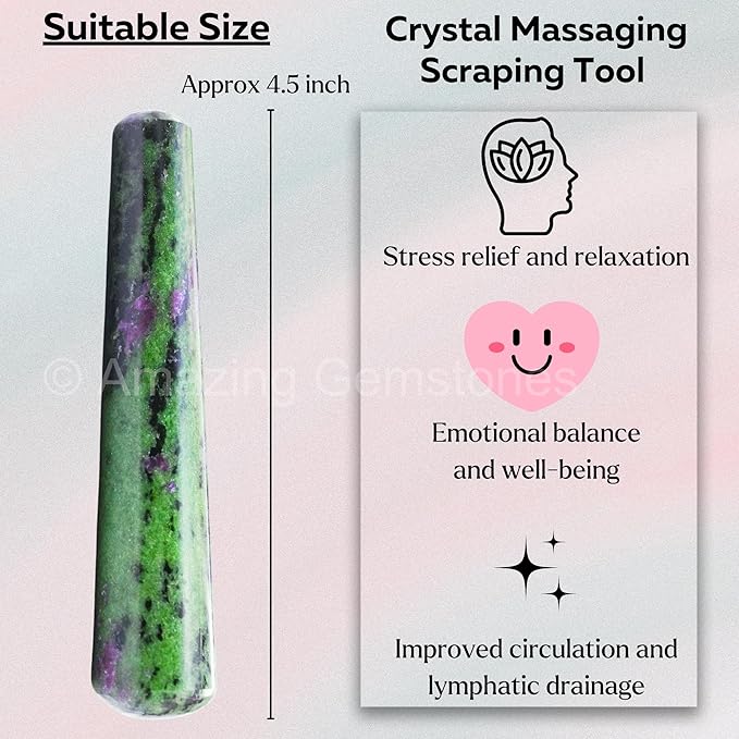 Amazing Gemstone Ruby Zoisite Crystal Wand Massage Stick - Pelvic Wand Gua Sha for Adults - Crystals and Healing Stones Massage Wands for Adults Gifts (Smooth)