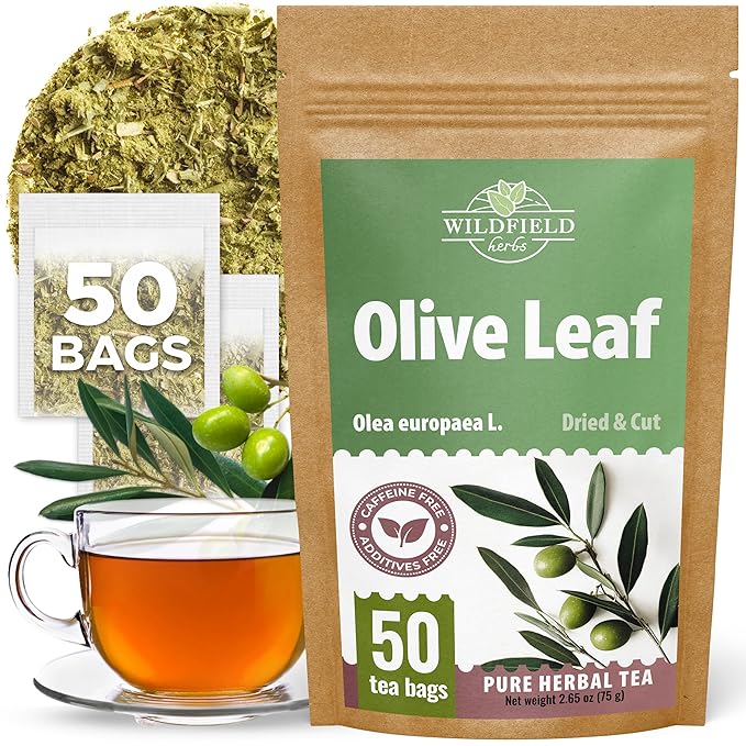 50 Bags Olive Leaf Tea Dried Olive Leaf Herbal Tea (Olea Europaea) - 50 Count 1.5 g Bags Hojas De Olivo Secas
