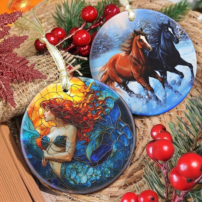Ceramic Mermaid Hanging Ornament - Christmas Tree Decor - Gifts for Mermaid Lovers