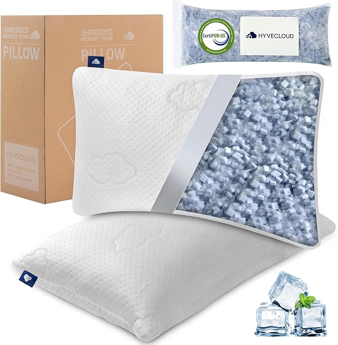 Cooling Memory Foam Pillows for Deep Sleep Bed Pillow forNeck Support with Removable & Washable Cover Cooling Pillow for Neck PainRelief Pillow for Shoulder & Back & Side Queen Set 2