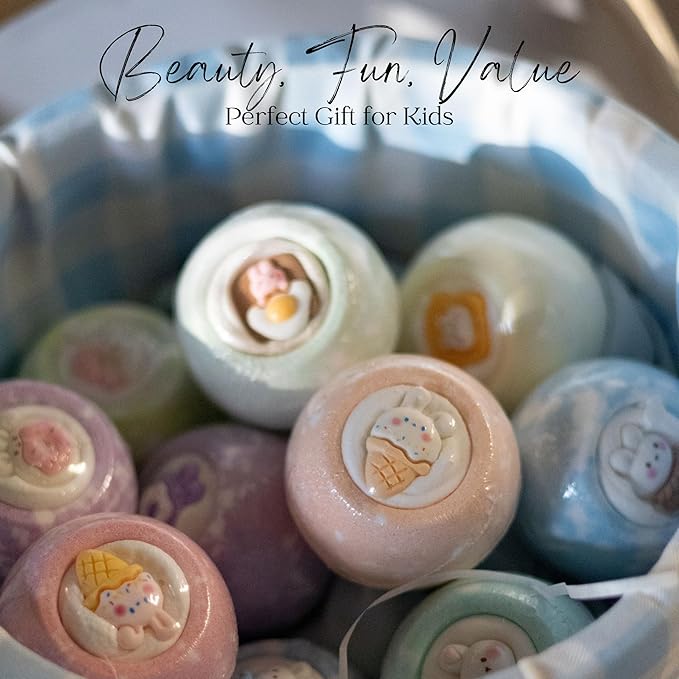 EvolutionUSA 12pc Bloom Bath Bombs with Toys, Adorable Girl Bath Bomb Set, Bubbly Kids Bathbombs, Fizzy Bath Ball, Kids Bath Bombs for Girls, Childrens Bath Bomb Set Christmas, Stocking Stuffer
