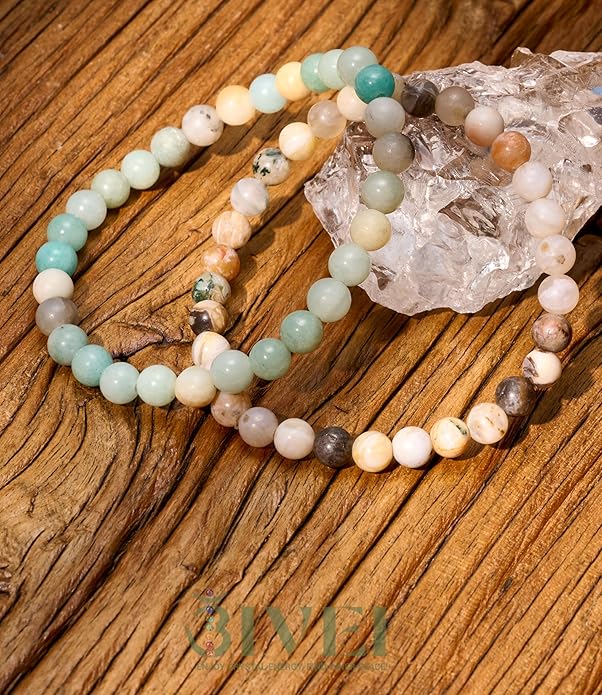 Bivei Natural Gemstone Semi Precious Healing Crystals Handmade Stretchy Round Beads Bracelet, Enhance Positive Energy