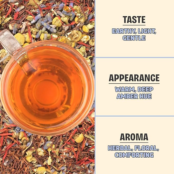 BREWIX, Bedtime Blossom Calming Tea For Sleep (50+ Cups) Herbal All Natural | Supports a Good Night’s Sleep | Night Time, Caffeine Free with Rooibos, Safflower, Chamomile and Lavender | Perfect for Bedtime | Relaxing Natural Nighty Night Sleeping Tea