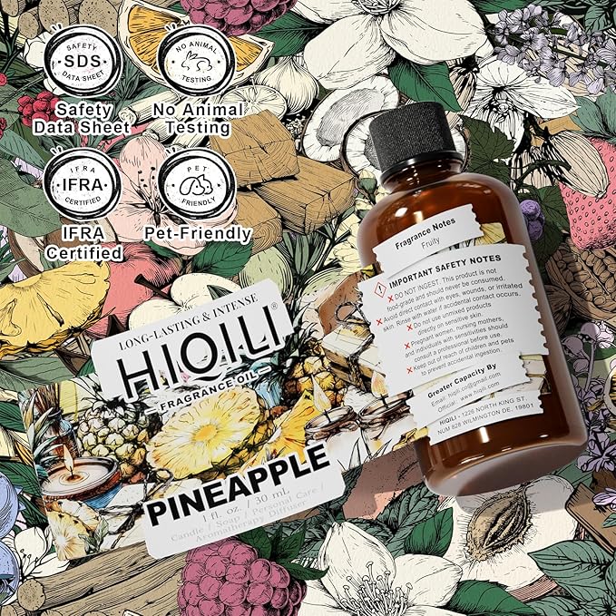 HIQILI Pineapple Fragrance Oil for Diffuser, Soaps, Bath Bombs, Candles Making, Bright Scents for Home, Car & Office - 1 Fl Oz