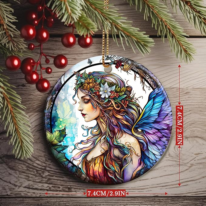 Colorful Ceramic Fairy Christmas Ornament, Fairy Ornaments for Christmas Tree, Holiday Decorations, Christmas Decor, Fairy Gifts, Fairy Lovers, Christmas Ornament Gift Ideas - Pattern B