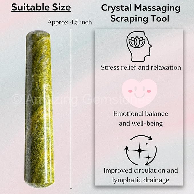 Amazing Gemstone Vesuvianite Crystal Wand Massage Stick - Pelvic Wand Gua Sha for Adults - Crystals and Healing Stones Massage Wands for Adults Gifts (Smooth)