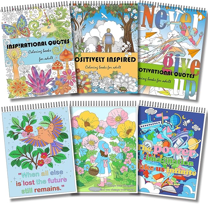 Elfew 3 Pack Inspirational Words Coloring Books for Adults, 60+ Positive and Motivational Quote, Coloring Books Spiral Bound, A4 Thick Art Paper, Gifts for Office Stress Relief and Relaxation