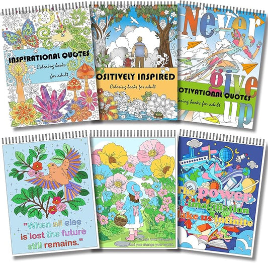 Elfew 3 Pack Inspirational Words Coloring Books for Adults, 60+ Positive and Motivational Quote, Coloring Books Spiral Bound, A4 Thick Art Paper, Gifts for Office Stress Relief and Relaxation