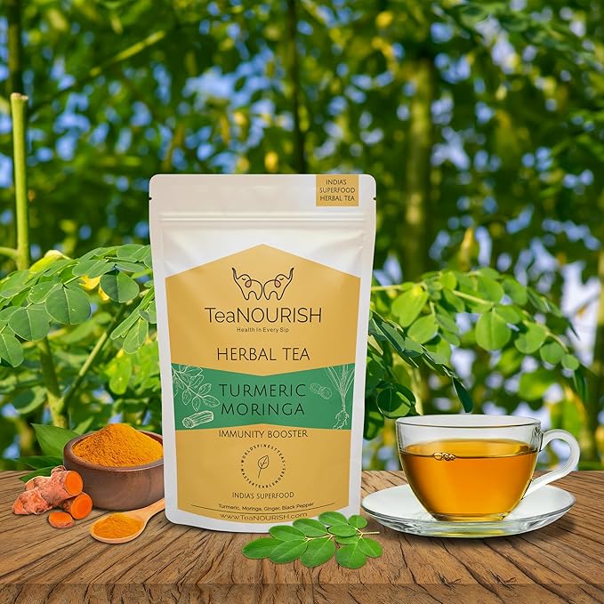 TeaNOURISH Turmeric Moringa Herbal Tea | Blend of Indian Superfoods Turmeric, Moringa, Ginger & Black Pepper | Supports Immunity | 100% NATURAL INGREDIENTS - 3.53oz/100g