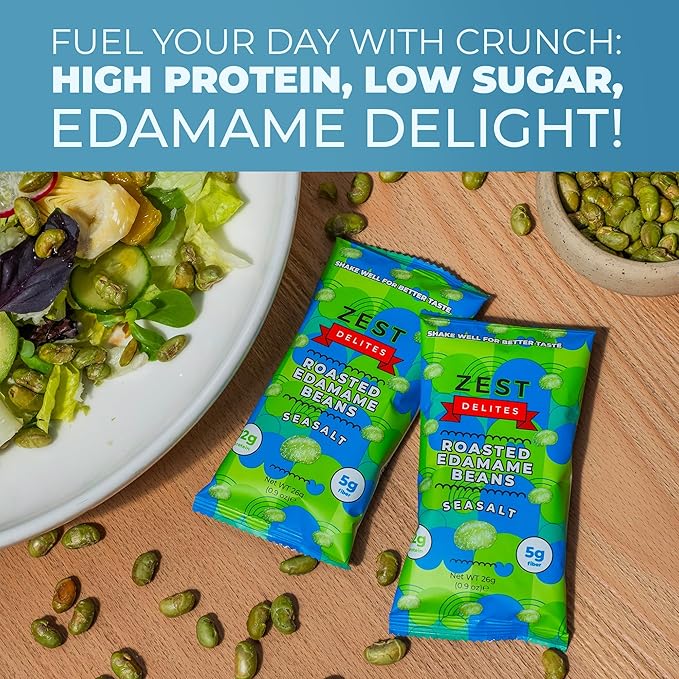 Crunchy Dry Roasted Edamame Beans Snack by Zest Delites, Sea Salt - Sriracha - Buffalo, Vegan, Low Calorie High Protein Snacks, Low Carb, Keto, Gluten Free, 0.9 oz 24 Packs