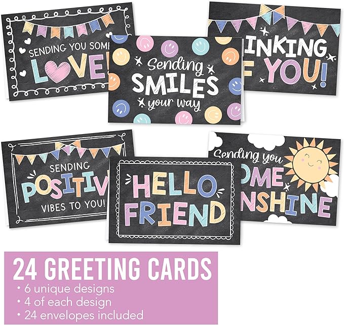 Hadley Designs Thinking of You Cards with Envelopes - 24 Hello Greeting Cards Thinking of You Card for Men & Women Bulk, Blank Encouragement Card for Kids, Just Because Cheerful Encouraging Notecards