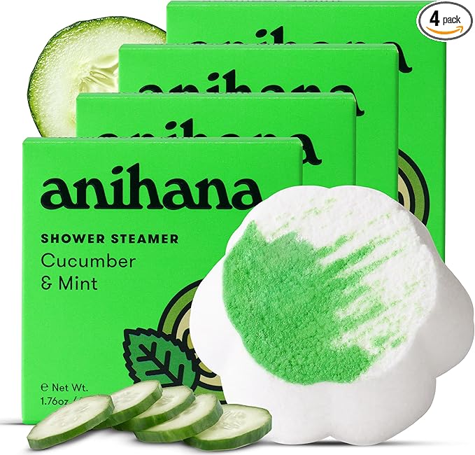 ANIHANA Shower Steamers 4 Pack, Paraben Free, Cruelty Free, Refreshing Cucumber Mint Scent, 1.76 oz Each