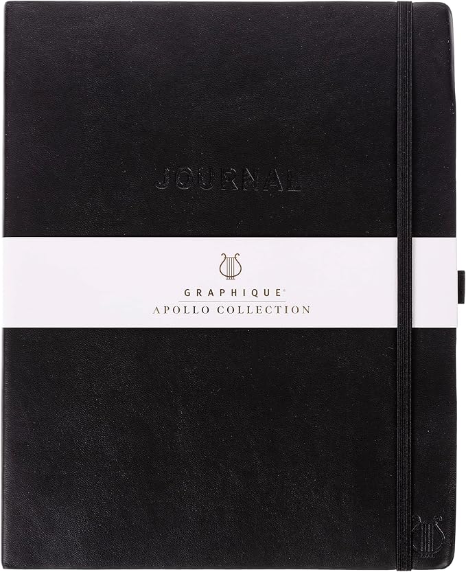 Graphique Apollo Vegan Leather Journal | Hardcover Notebook | 192 Lined Pages | Inner Pocket, Pen Loop, Elastic Closure | Work, Diary, Notes | 8” x 10”