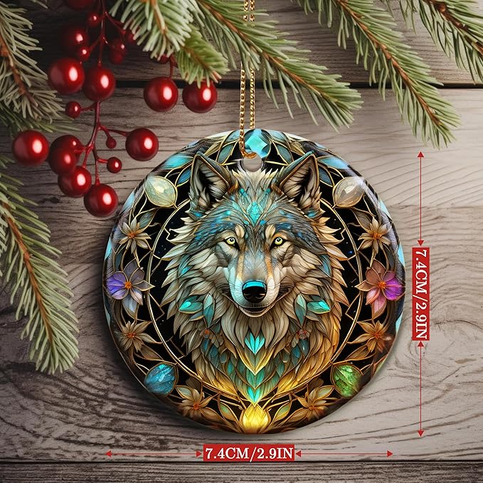Colorful Ceramic Wolf Christmas Ornament, Wolf Ornaments for Christmas Tree, Holiday Decorations, Christmas Decor, Wolf Lovers, Wolf Gifts, Christmas Ornament Gift Ideas