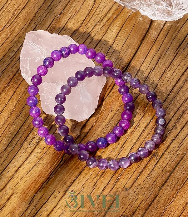 Bivei Natural Gemstone Semi Precious Healing Crystals Handmade Stretchy Round Beads Bracelet, Enhance Positive Energy