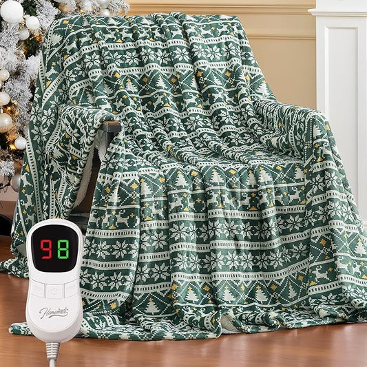 Homemate Heated Blanket Electric King Size - 100“x90“ Heating Blanket with 10 Fast Heat Levels 8 Hours Auto Off Ultra Soft Cozy Flannel Over-Heated Protection ETL Certification Keep Warming in Home