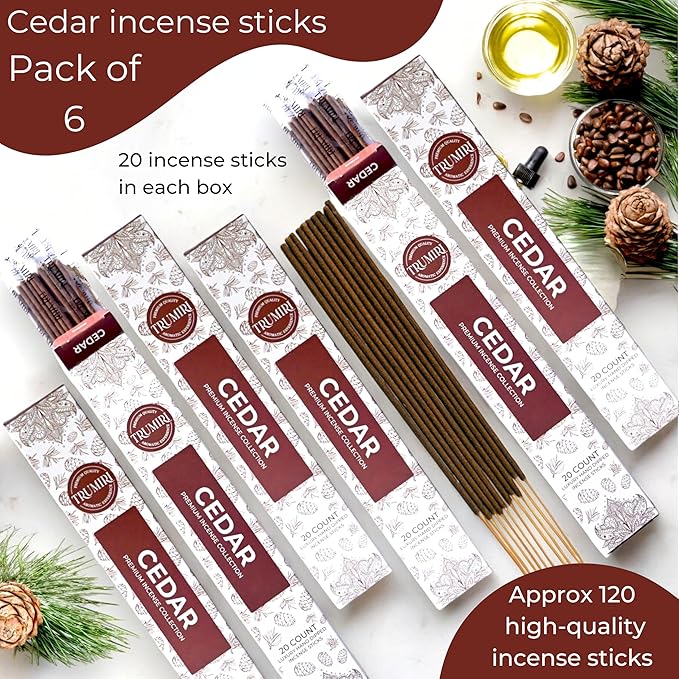 Cedar Incense Sticks - Total 120 Insence-Sticks - 6 Packs of 20 Insense - Inciensos - Inscents - Natural Non Toxic Ingredients - Incents - Incence - Inscense - Insents