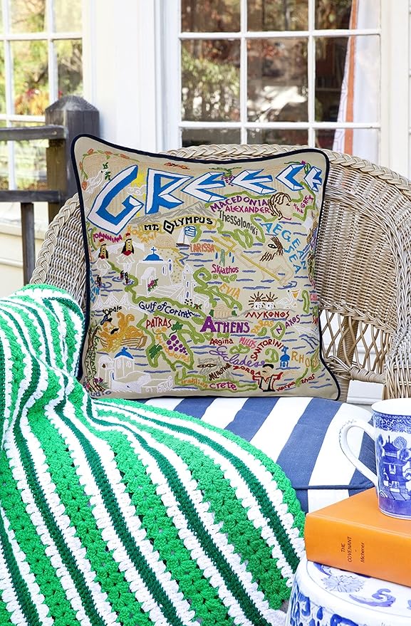 Catstudio Greece Embroidered Decorative Throw Pillow