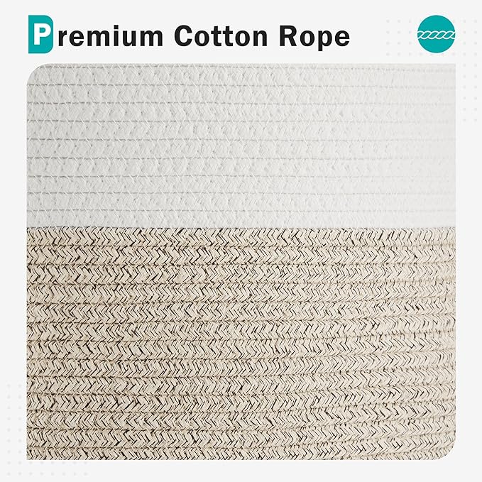 Cotton Rope Laundry Hamper by YOUDENOVA, 72L - Woven Collapsible Laundry Basket - Clothes Storage Basket for Blankets, Laundry Room Organizing, Bedroom Storage, Clothes Hamper – White & Brown