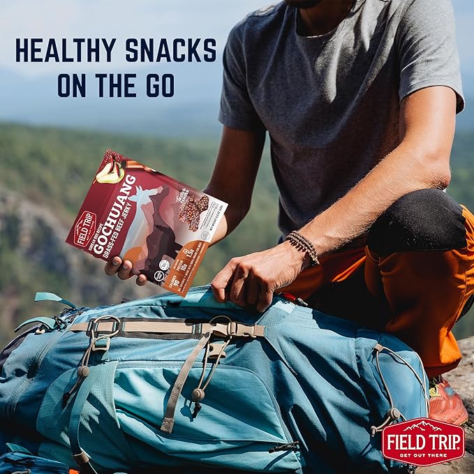 Field Trip Grass Fed Beef Jerky, Healthy Gluten Free Snacks, All Natural, Paleo-Friendly Beef Jerky, High Protein, Low Carb Snack with No Nitrates, 2.2oz Bag, 4 Pack, Gochujang Korean BBQ