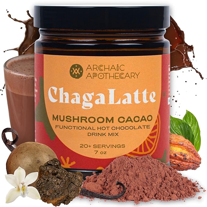 ChagaLatte - Cacao & Mushroom Beverage Blend | Iced Superfood Chaga Supplement & Hot Cocoa | Energy Boost w/Adaptogens | Sugar Free Monkfruit Mushroom Coffee Alternative & Drink Mix